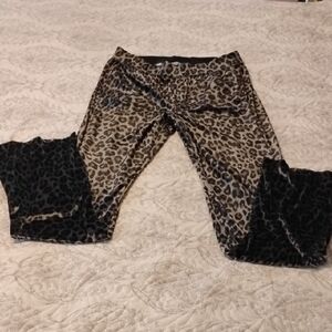 Pam & Gela Woman's Leopard Print Pull Up Pants With Side Slits, Size: M